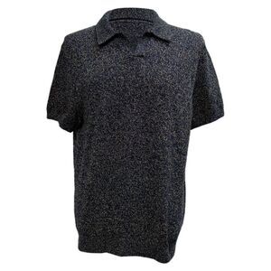 Mr. P. Knitted Short Sleeve Polo Shirt in Navy Blue Cotton